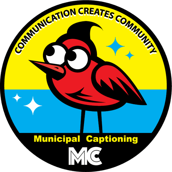 Municipal Captioning badge reading Communication Creates Community